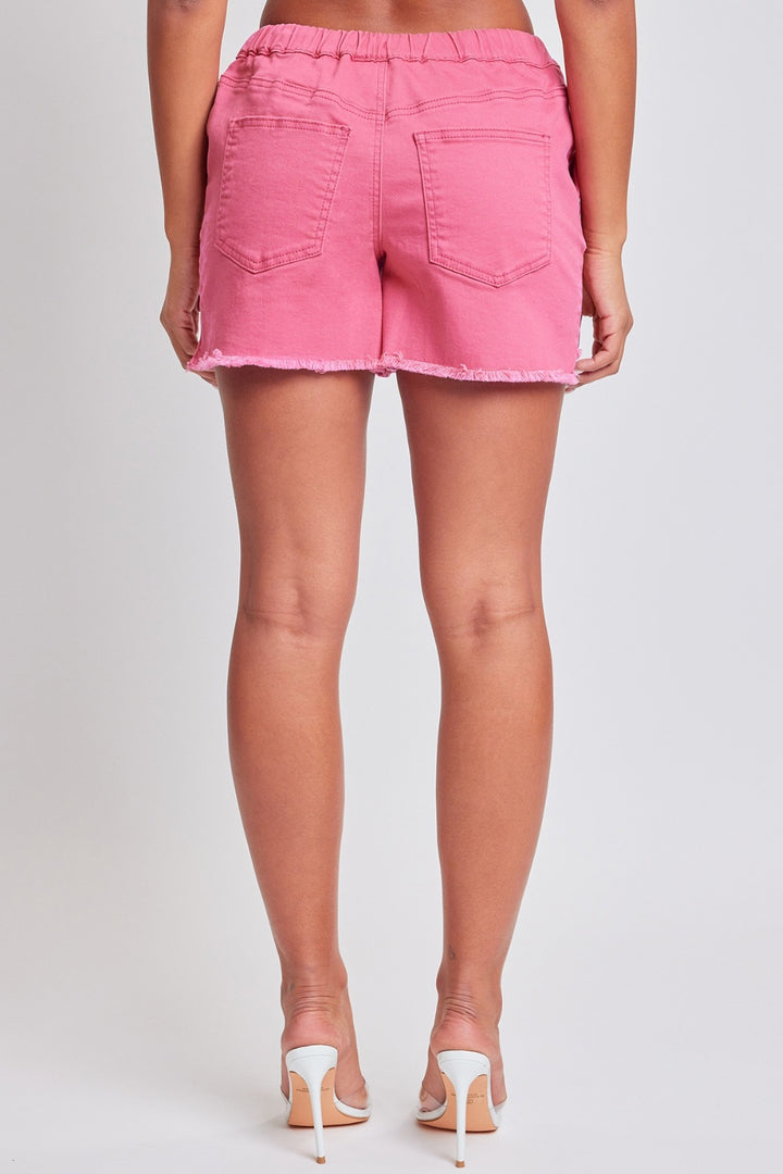 Pink Full Size Drawstring Raw Hem Shorts