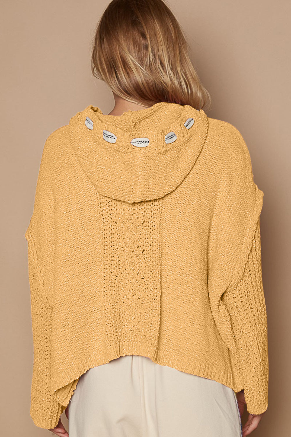 Honey Gold Cable Knit Hooded Chenille Sweater