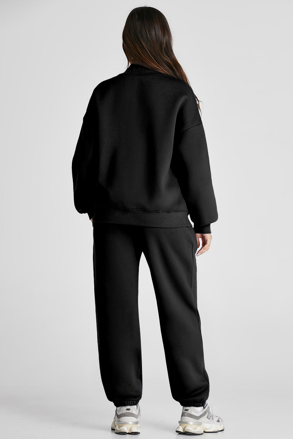 Quarter Zip Long Sleeve Top and Pants Set Black