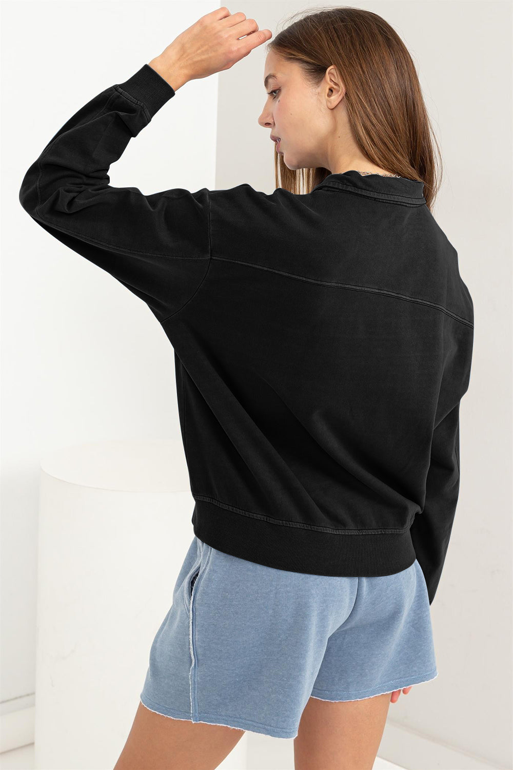 Black Half Zip Drop Shoulder Sweatshirt