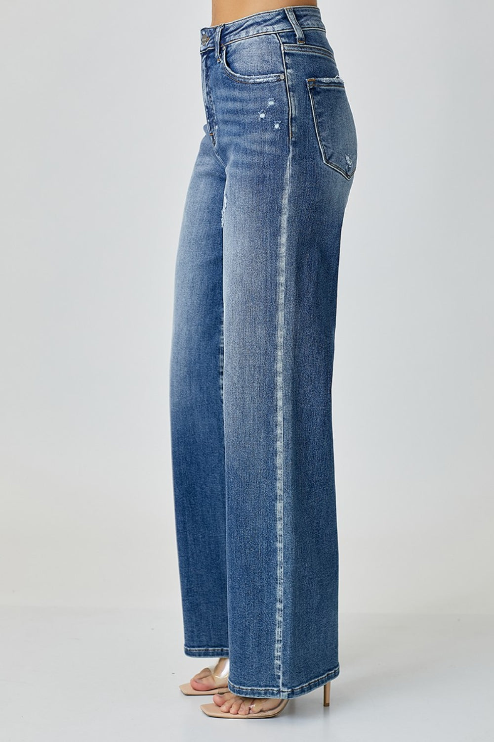 Mid Washed High Waist Wide Leg Jeans