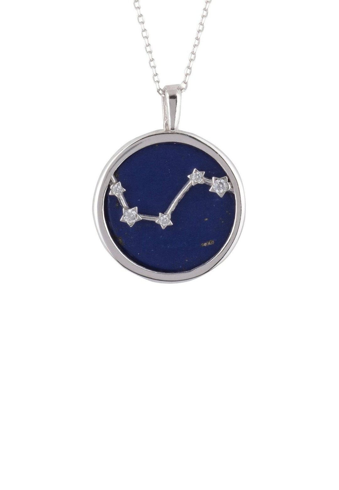 Zodiac Lapis Lazuli Gemstone Star Constellation Pendant Necklace Silver Aries