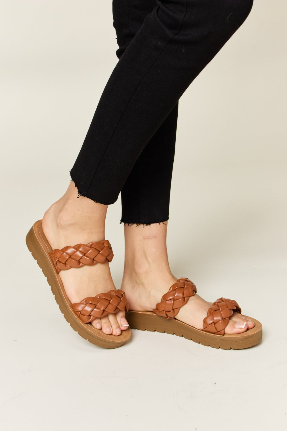 Whiskey Brown Woven Dual Band Platform Sandals