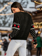 Christmas Element Round Neck Sweater Black