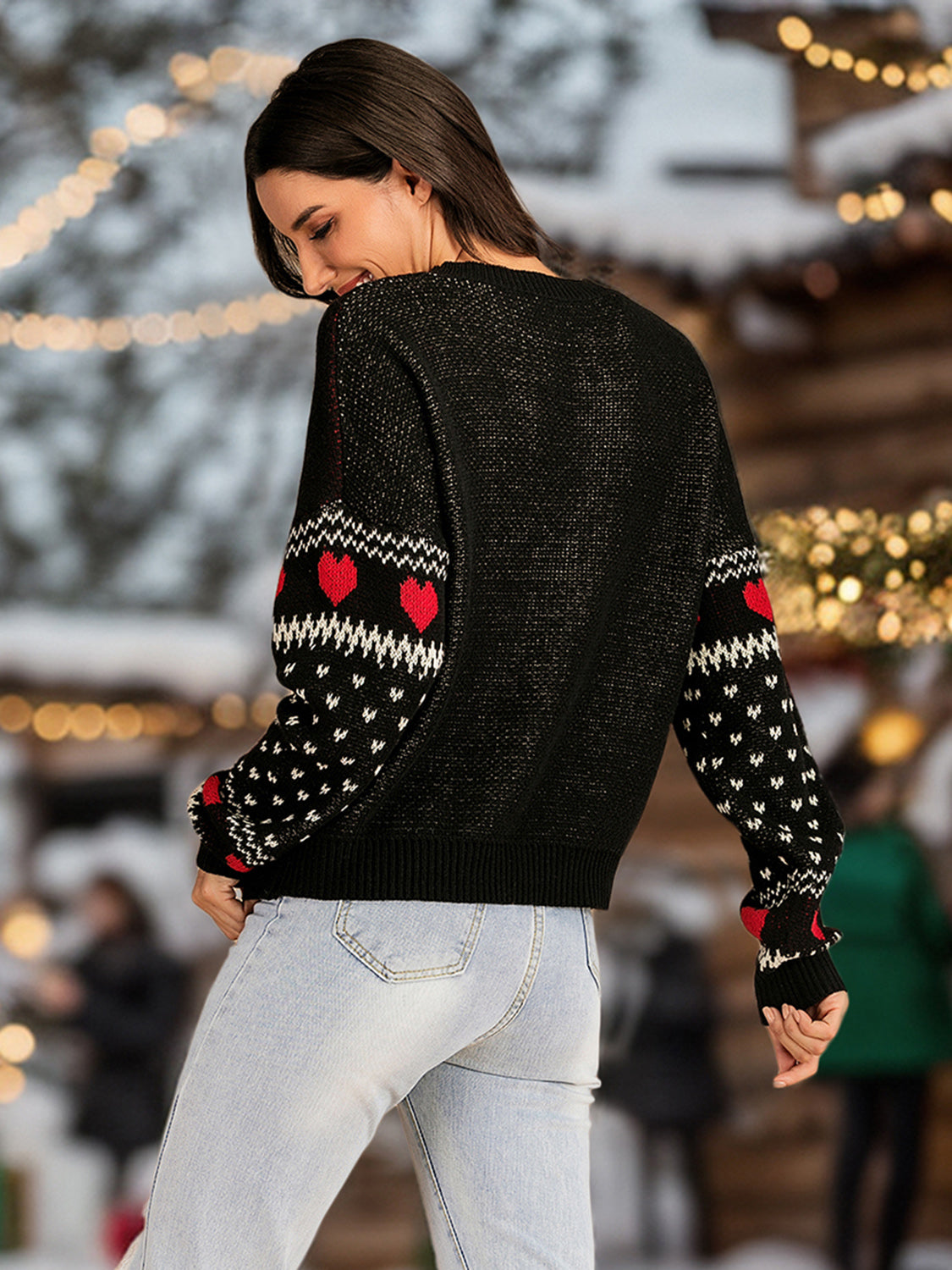Christmas Element Round Neck Sweater Black