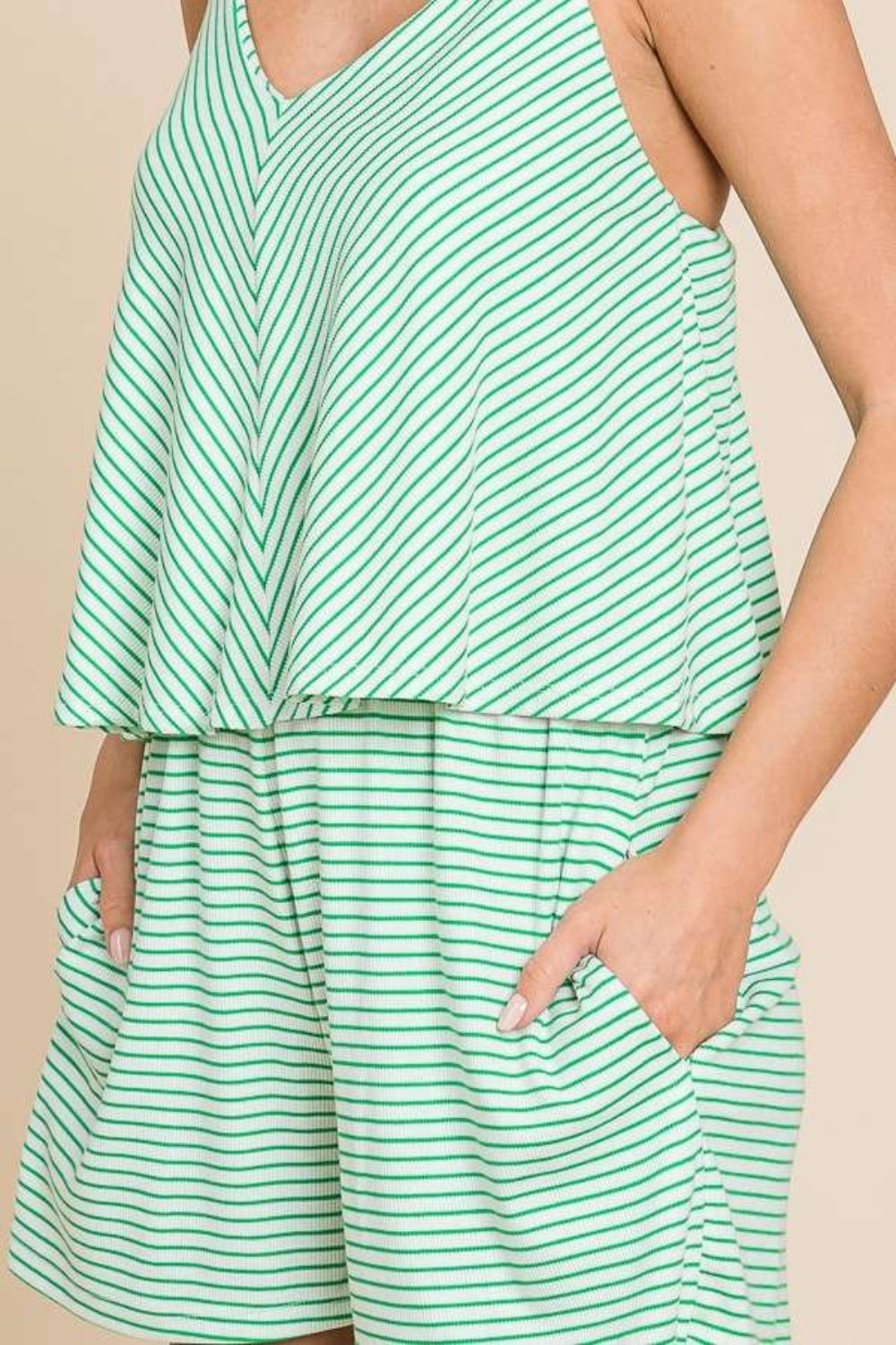 Candy Green Full Size Double Flare Striped Romper