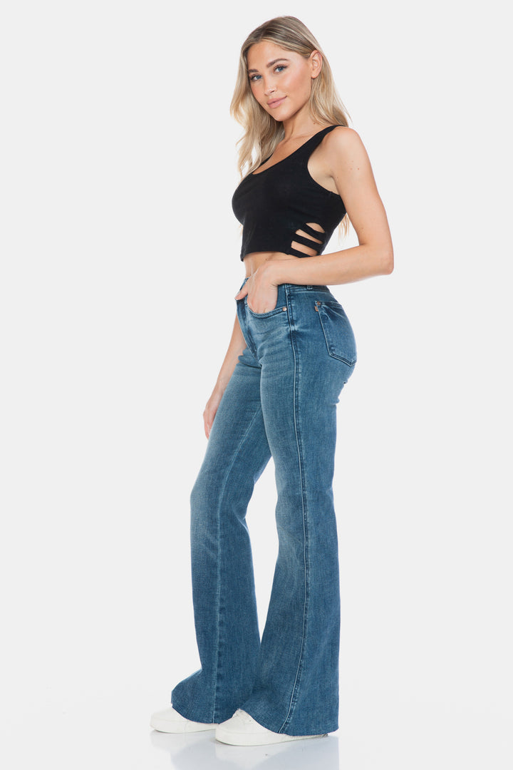 Tummy Control Cut Hem Flare Jeans