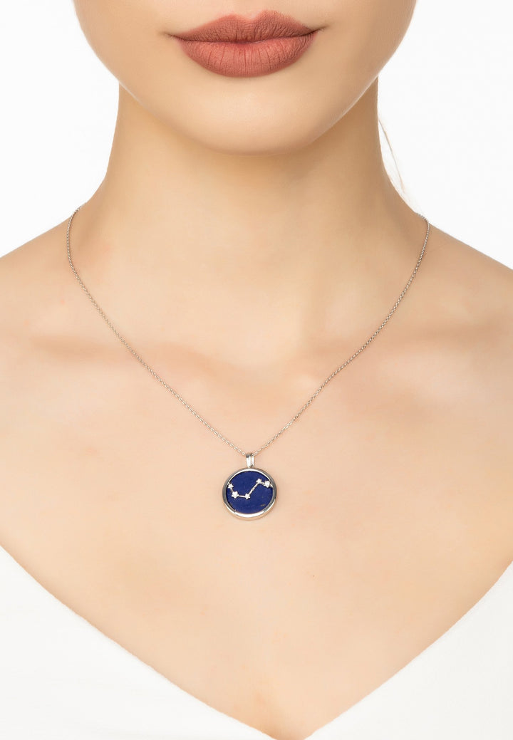 Zodiac Lapis Lazuli Gemstone Star Constellation Pendant Necklace Silver Aries