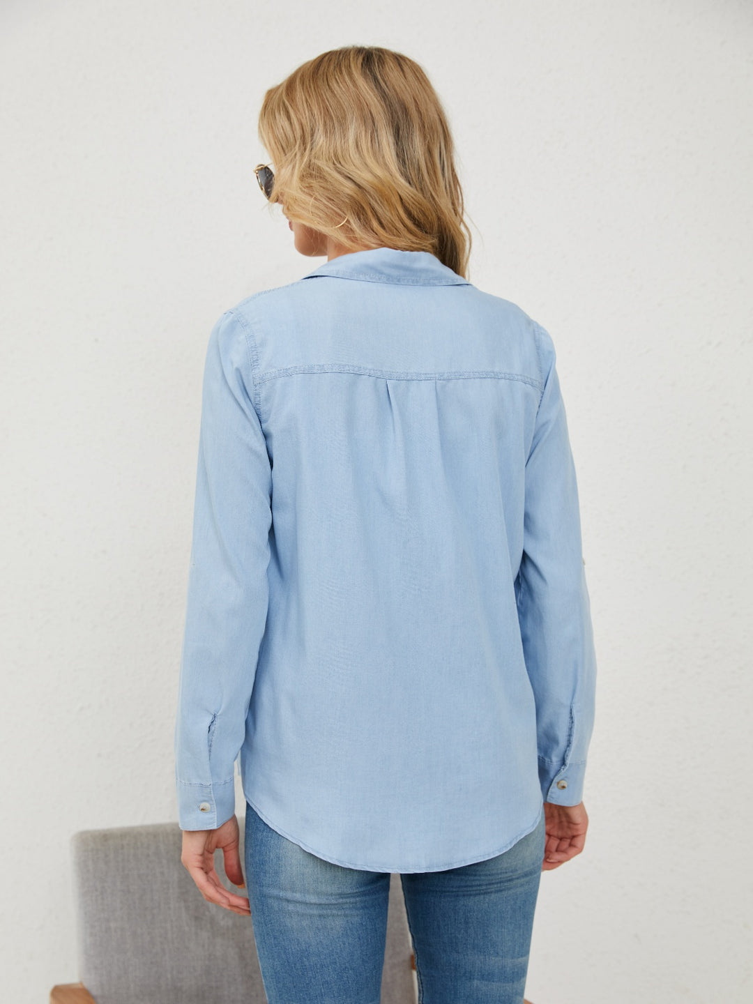Button Up Long Sleeve Denim Shirt with Pockets