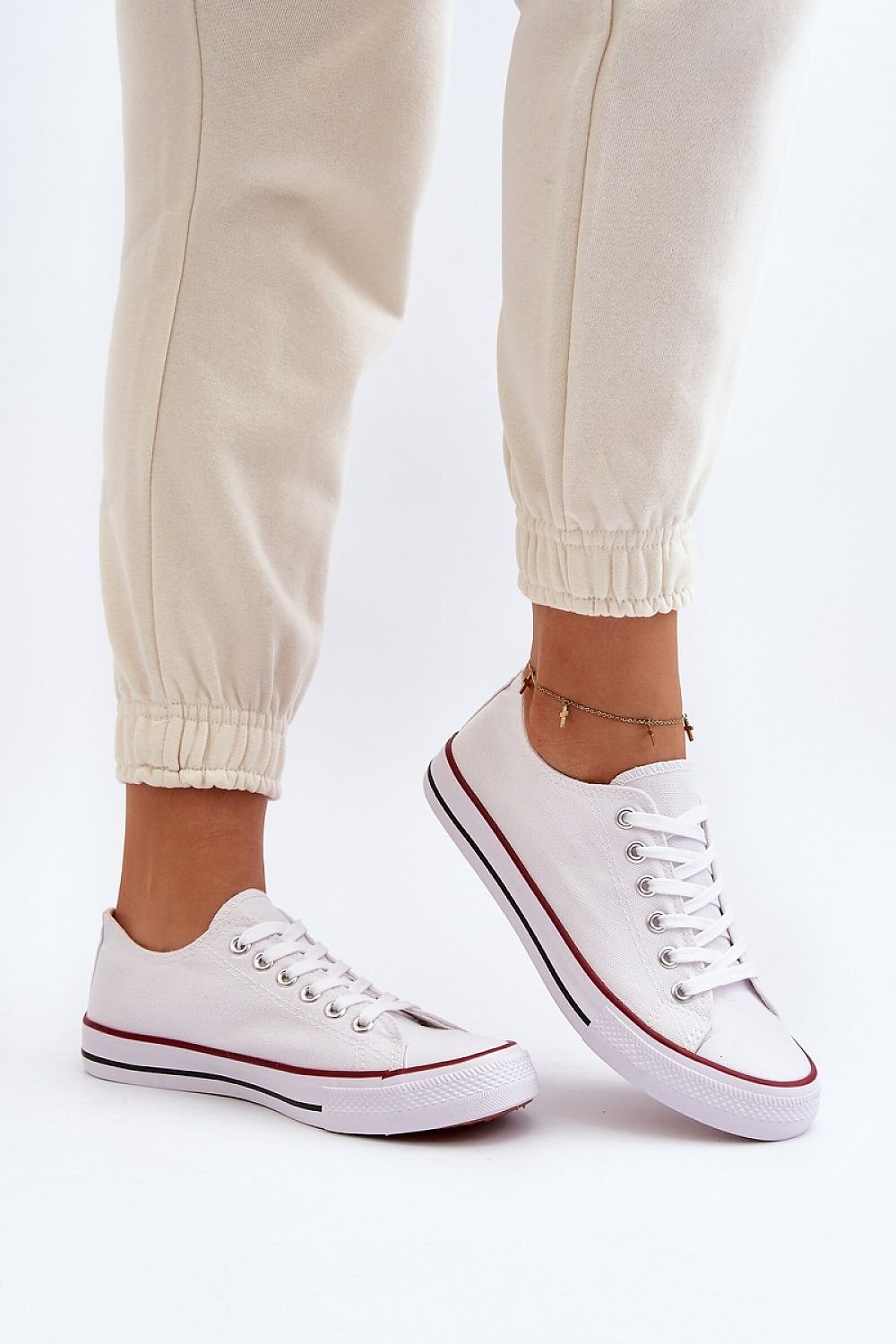 White Fabric Sneakers