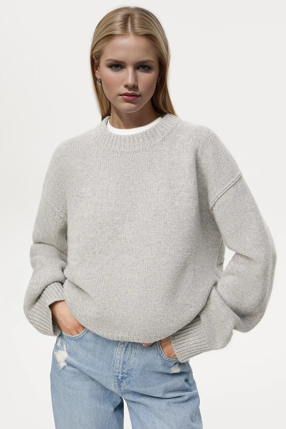 Round Neck Dropped Shoulder Sweater