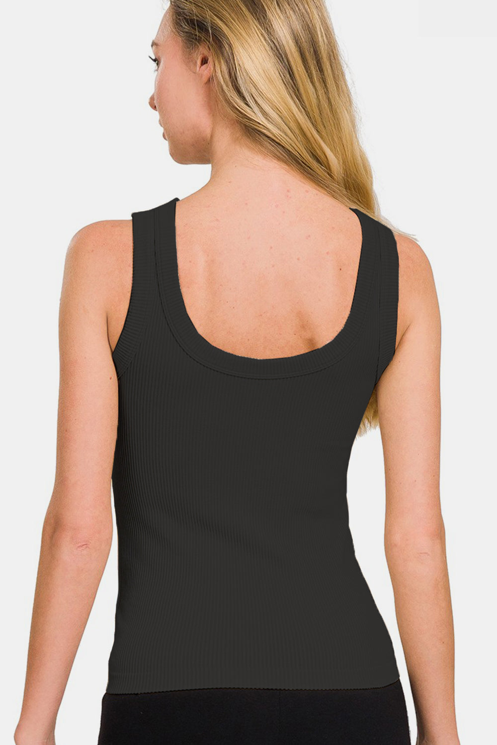 Black Two Way Neckline Washed Ribbed Tank
