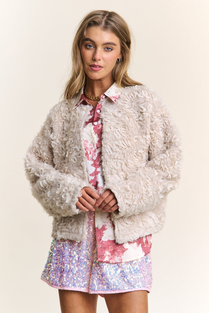 Ash Beige Mixed Fabric Chic Jacket