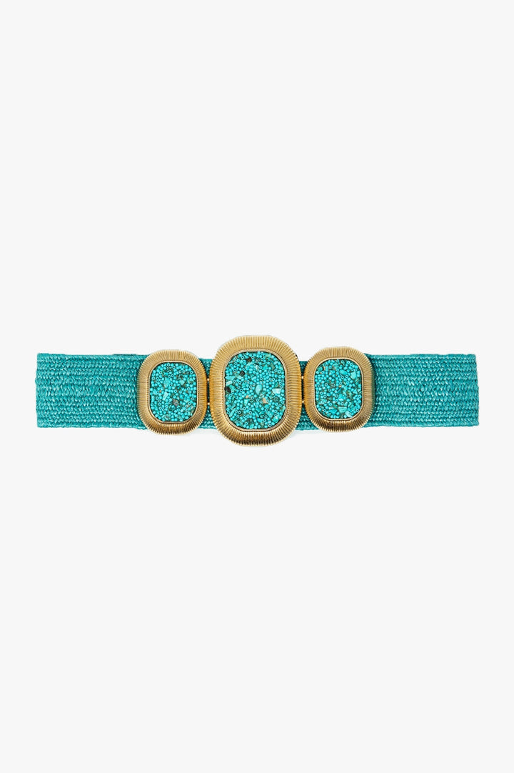 Turquoise Woven Belt with Rectangular Buckle with Beads