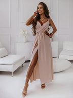 Tied Surplice Sleeveless Midi Cami Dress in Pale Blush