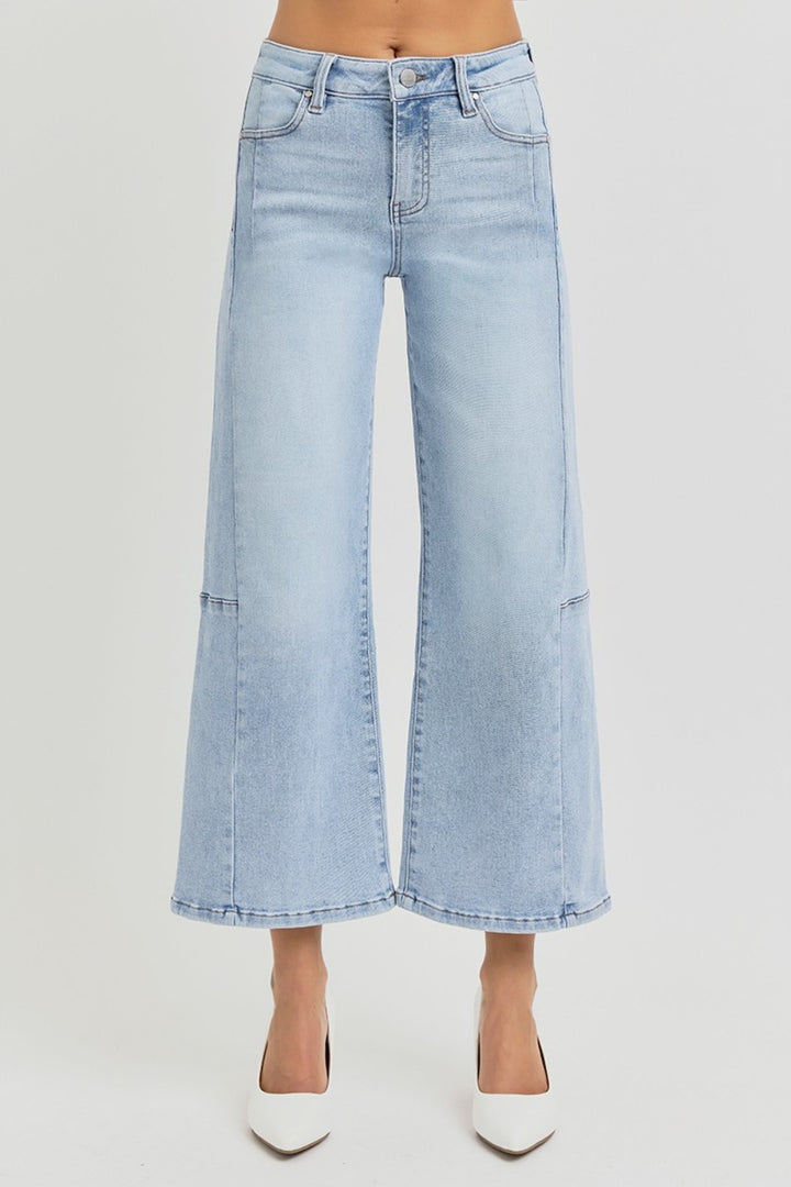 High Rise Seamed Detail Wide Leg Crop Jeans