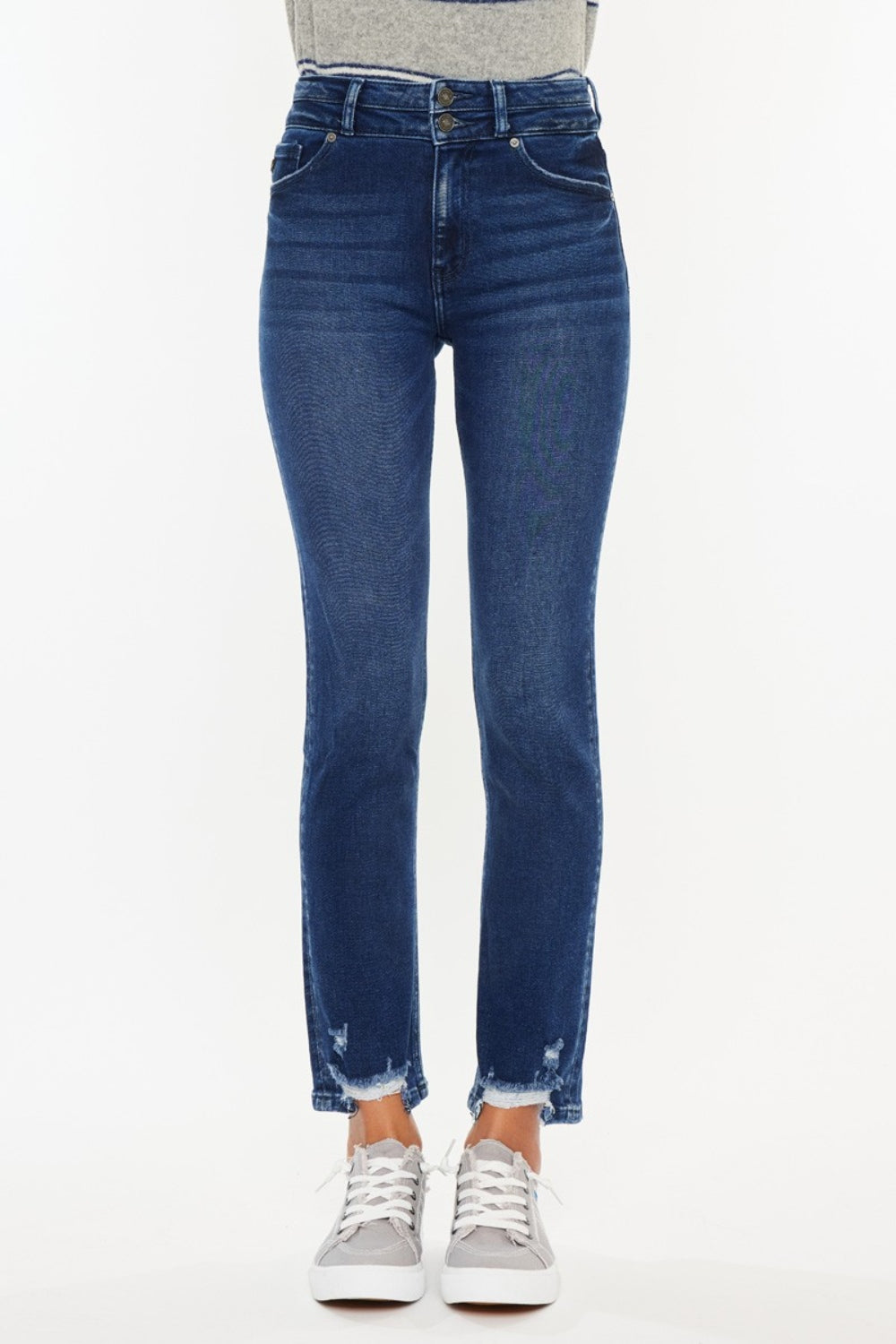 Dark Blue High Rise Slim Straight Jeans