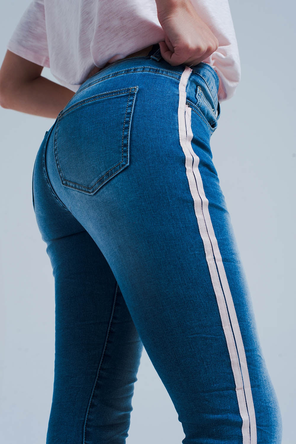 Skinny Jeans with Side Seam Stripes