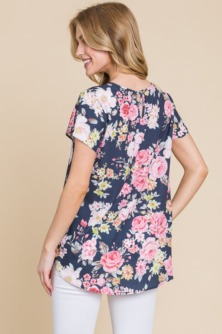 Floral Print Round Neck Short Sleeve T-Shirt