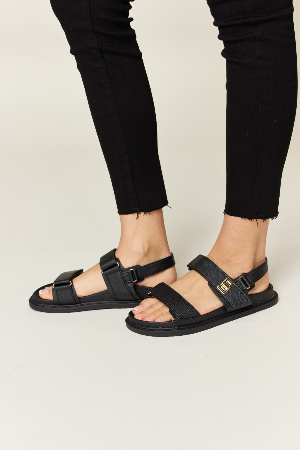 Black Velcro Double Strap Slingback Sandals