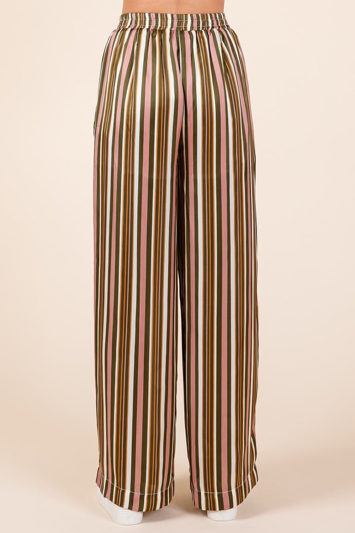 Striped Satin Elastic Waist Wide Leg Pants