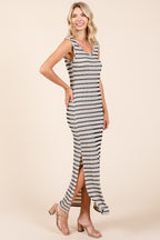 Ivory Striped Scoop Neck Sleeveless Maxi Dress