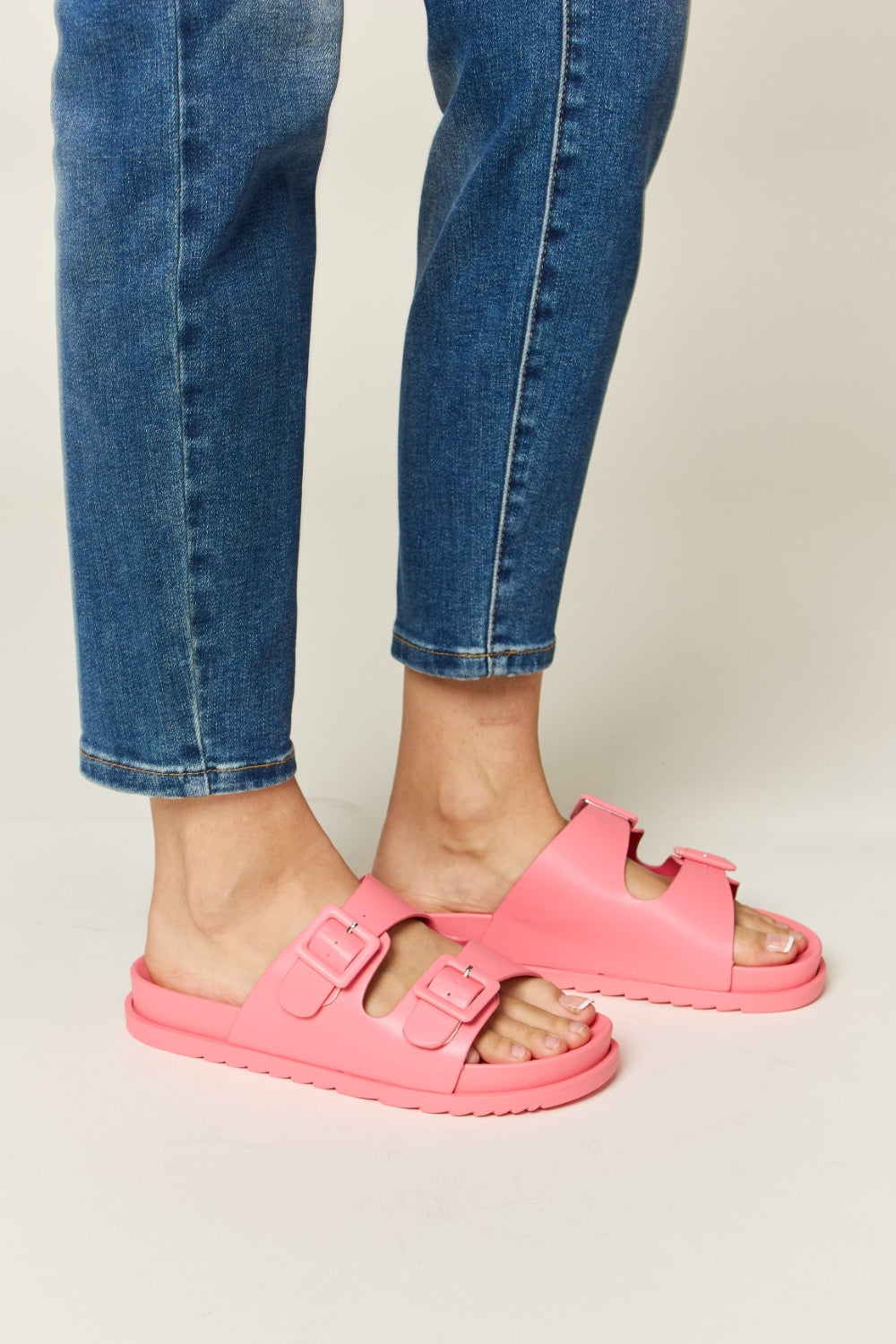Legend Double Buckle Open Toe Sandals Pink