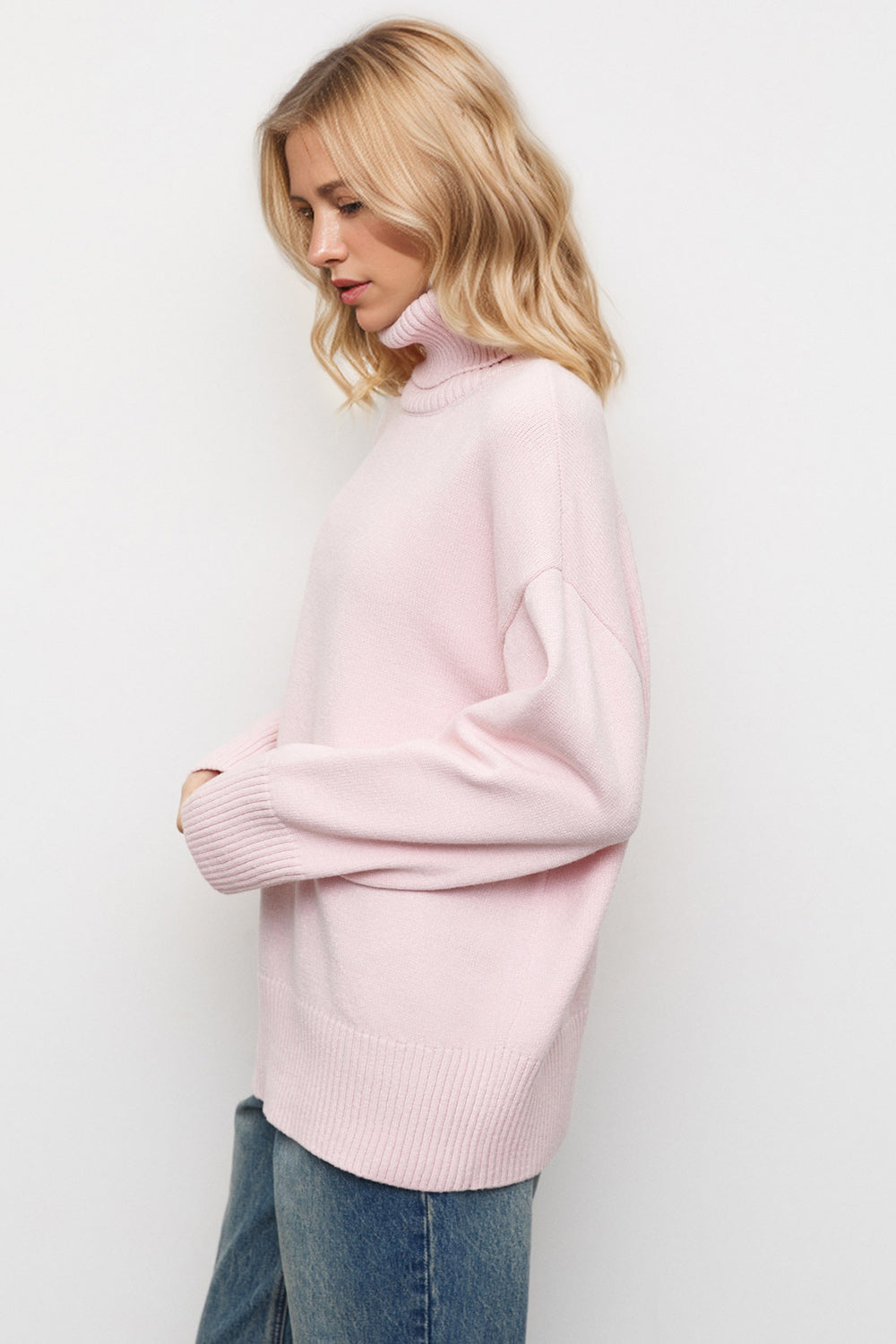 Turtleneck Dropped Shoulder Long Sleeve Sweater