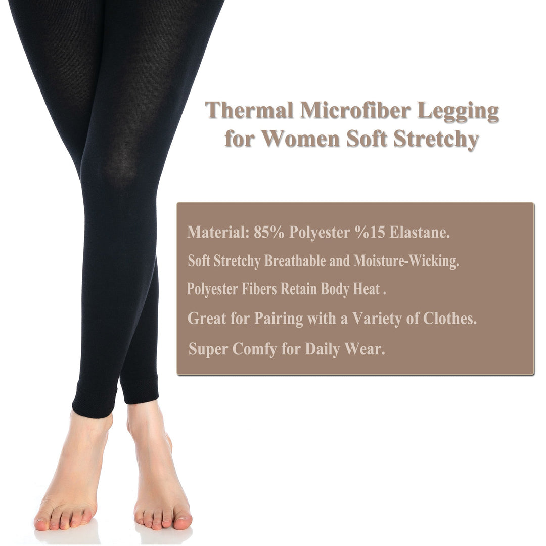 Black Thermal Leggings for Women Microfiber Soft Stretch Full Legging