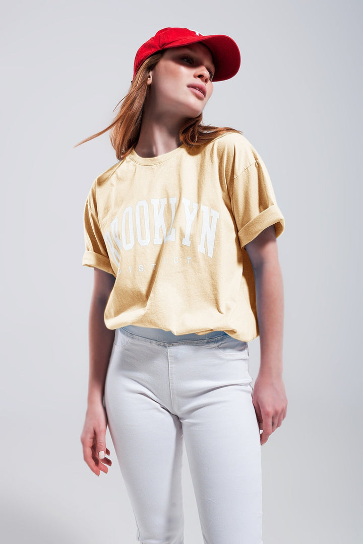 T-Shirt with Brooklyn District Text in Yellow