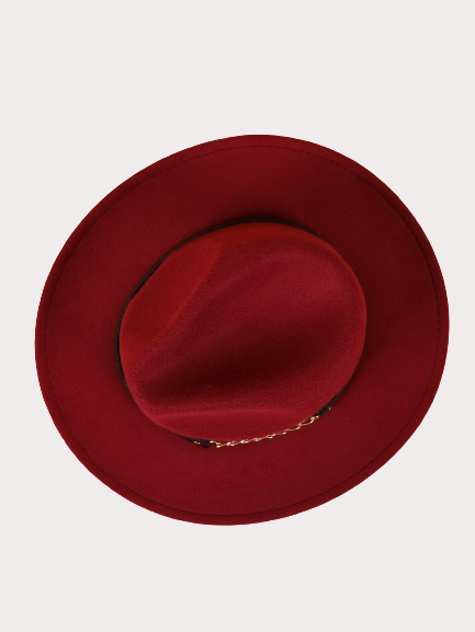 Let's Link Up Belted Chain Fedora Hat Burgundy