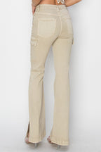 Beige Stone High Rise Side Slit Cargo Bootcut Jeans