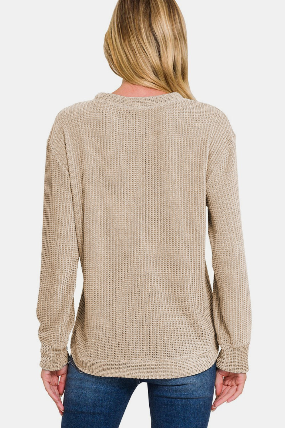 Ash Mocha Chenille Waffle Round Neck Sweater