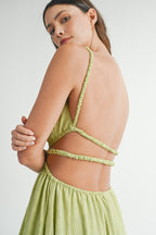 Sage Cutout Waist Backless Maxi Dress