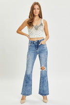 Acid Wash Full Size High Rise Distressed Flare Jeans