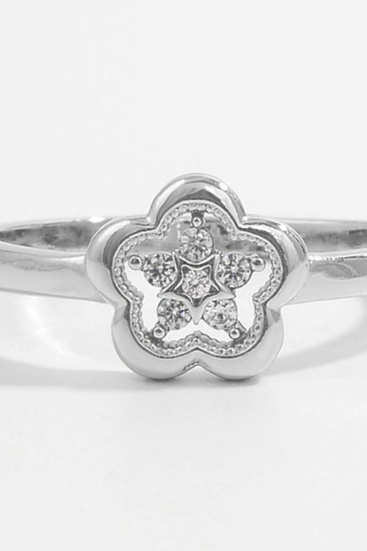925 Sterling Silver Zircon Flower Ring