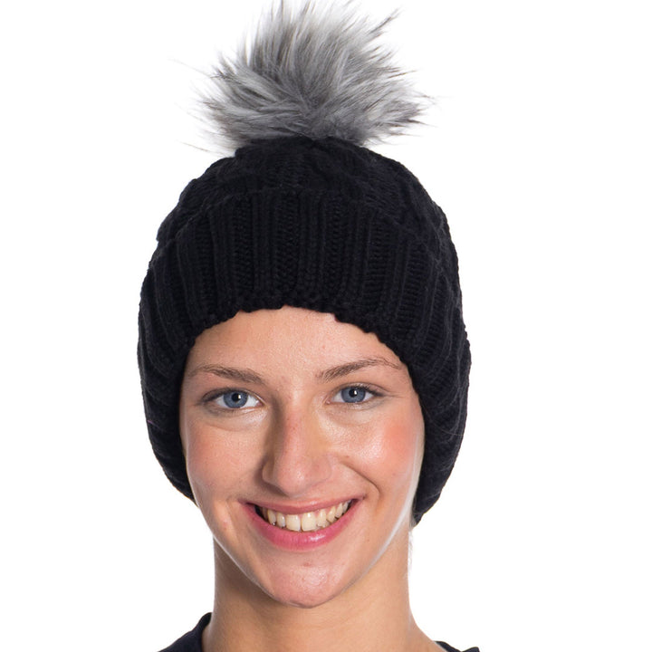 Winter Knitted Slouch Beanie Hat with Pom Pom for Women