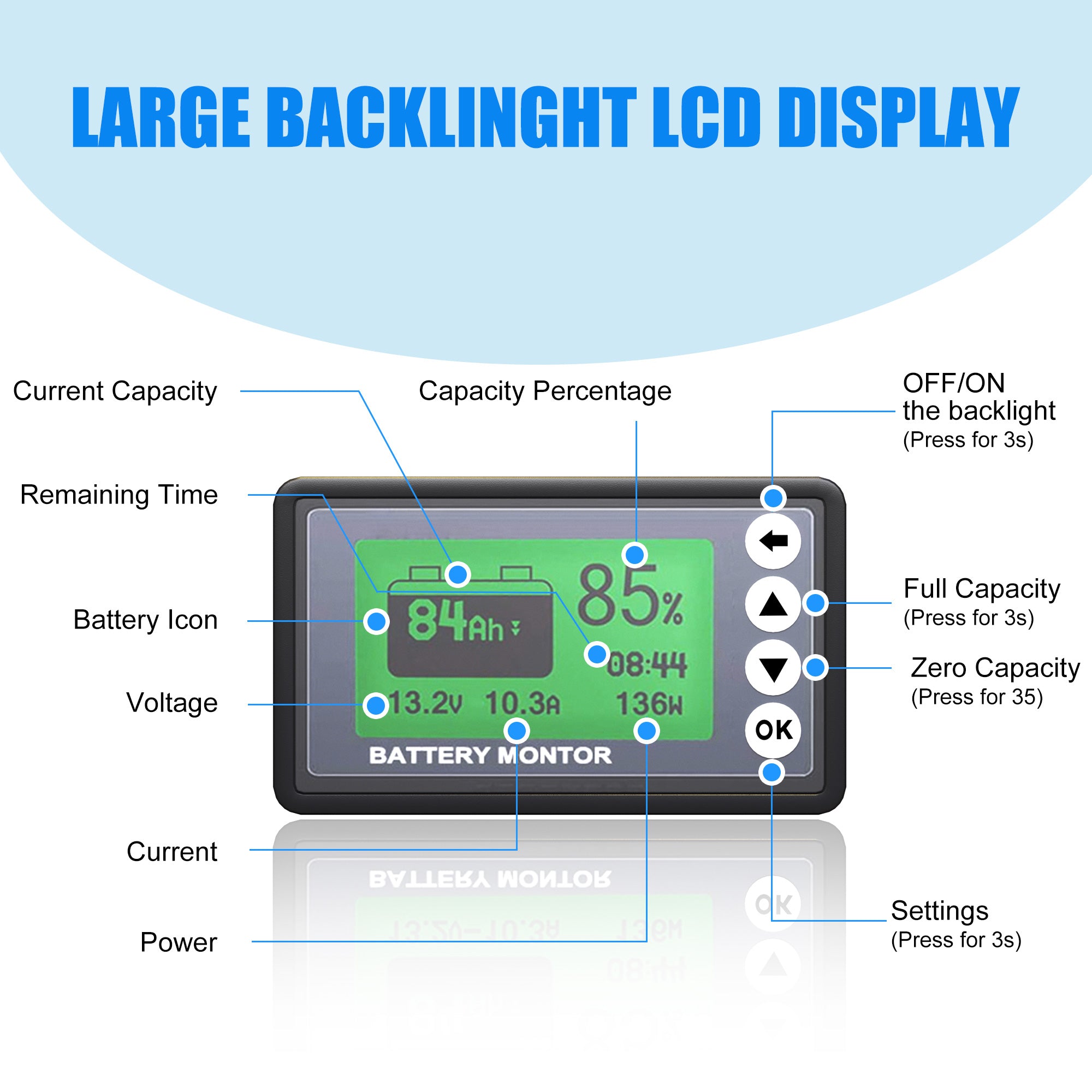 10V-120V 500A Battery Monitor High and Low Voltage Programmable Alarm