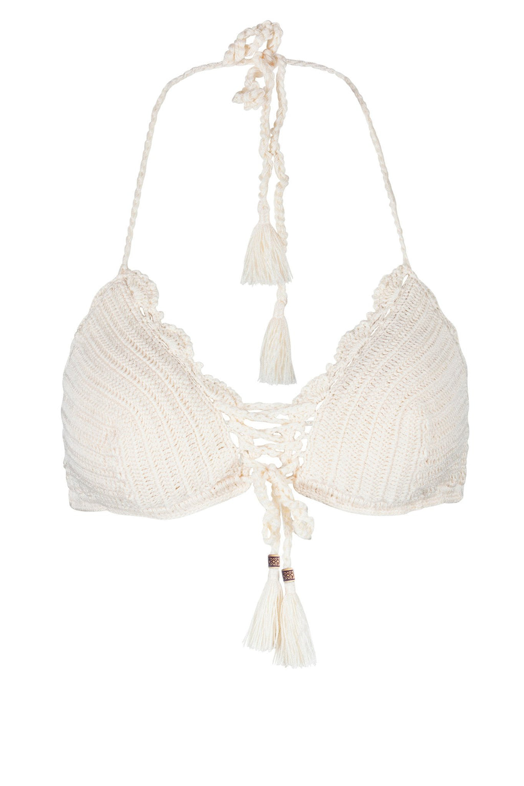 El Zafiro Ecru Hand-Crocheted Bikini Top