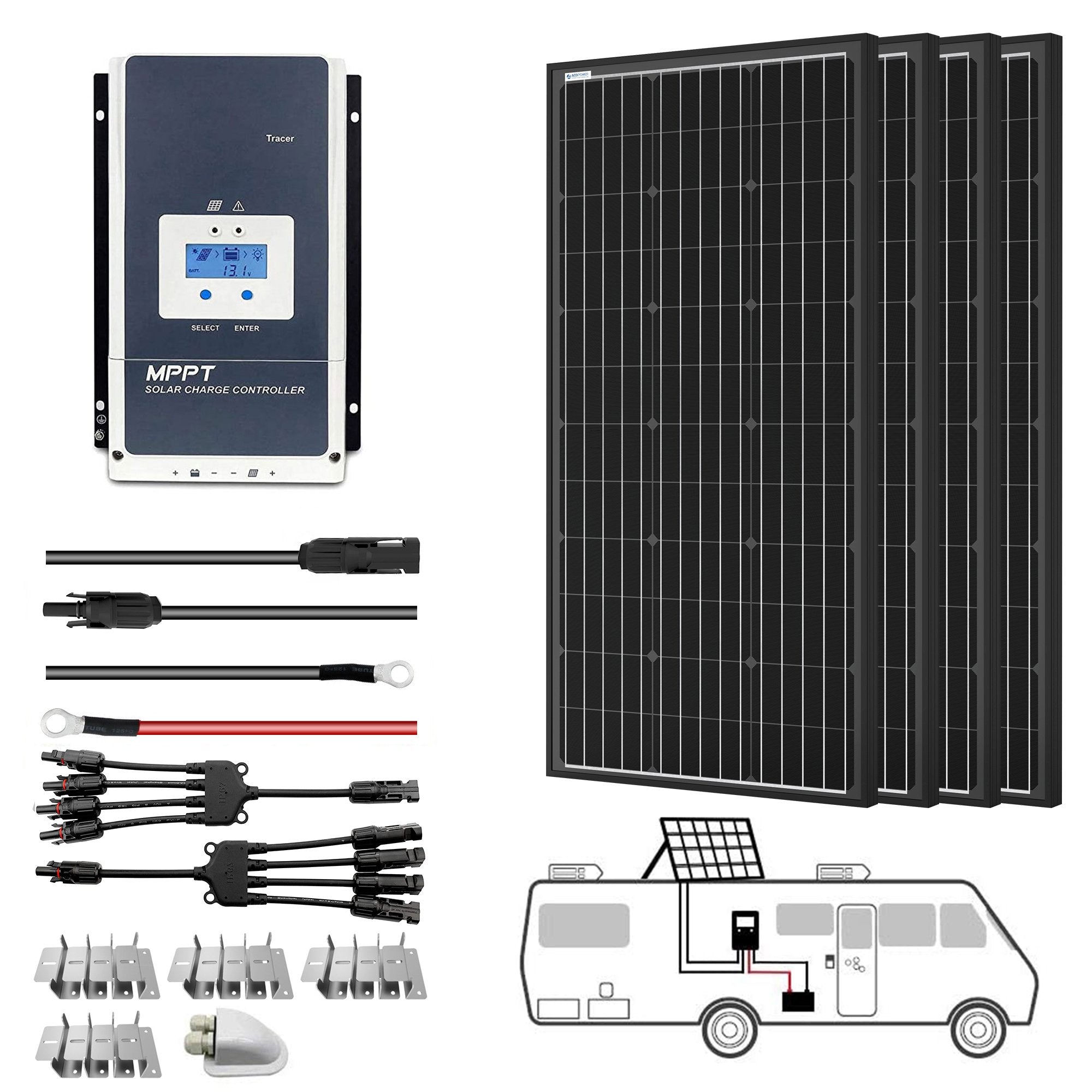 800W Monocrystalline Solar RV Kit 60A MPPT Charge Controller (4x200W 60A Kit)