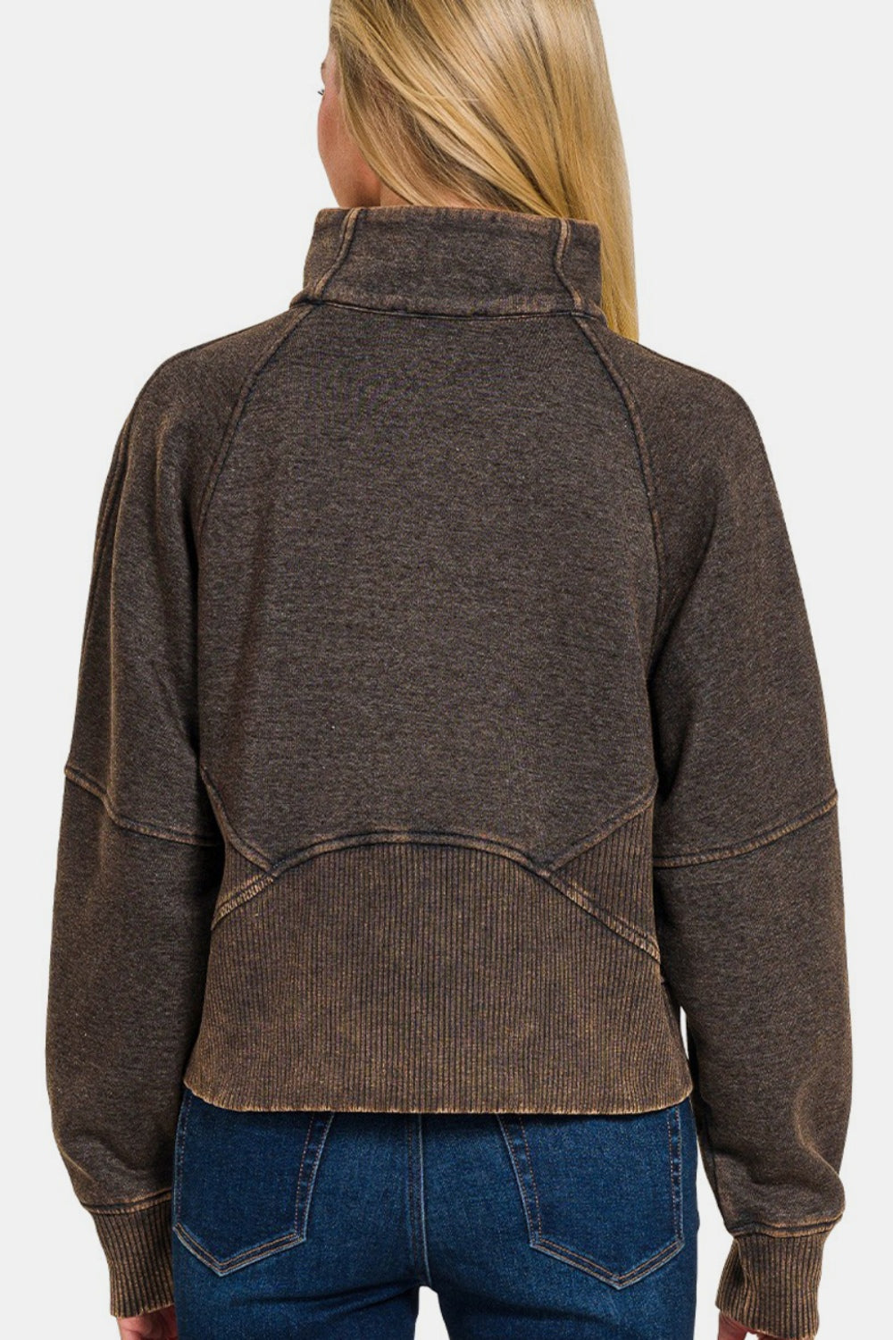 Ash Black Acid Washed Half Zip Fleece Sweatshirt