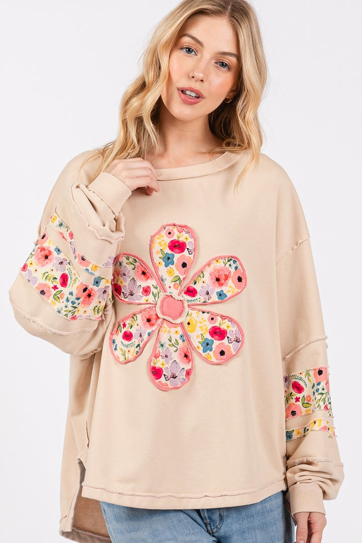 Daisy Patch Applique Long Sleeve Sweatshirt