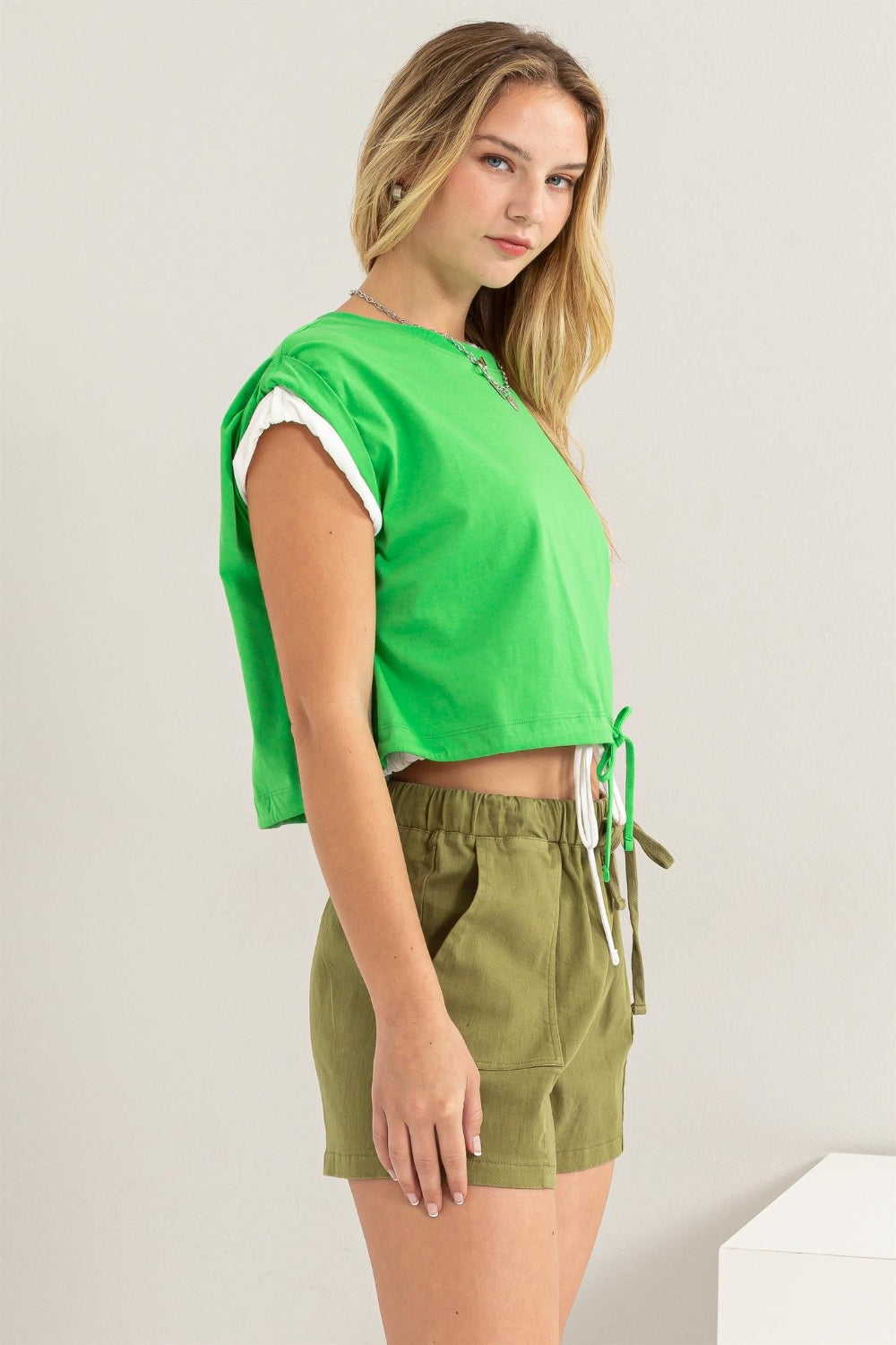 Sleeveless Drawstring Hem Crop Top