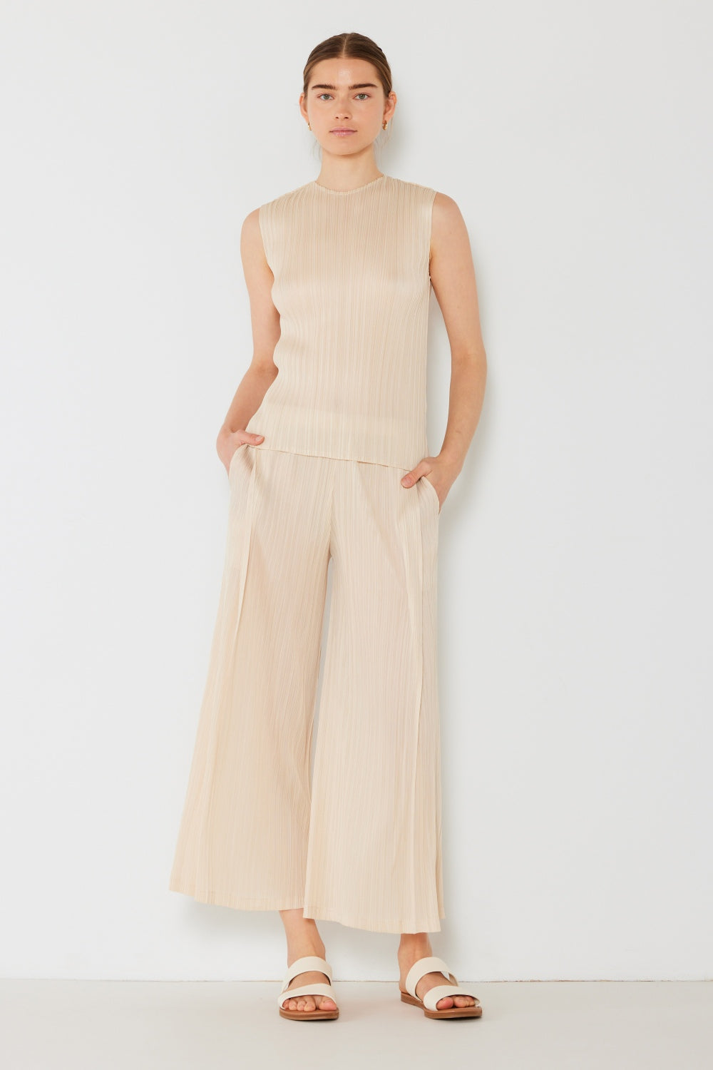Pleated Wide-Leg Pants with Side Pleat Detail