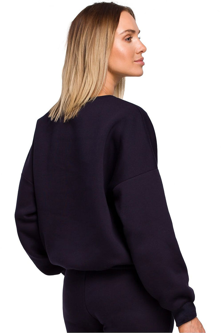 Navy Blue Sweatshirt with Embroidery