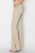 Beige Stone High Rise Side Slit Cargo Bootcut Jeans