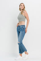 Full Size Mid Rise Distressed Cropped Flare Jeans