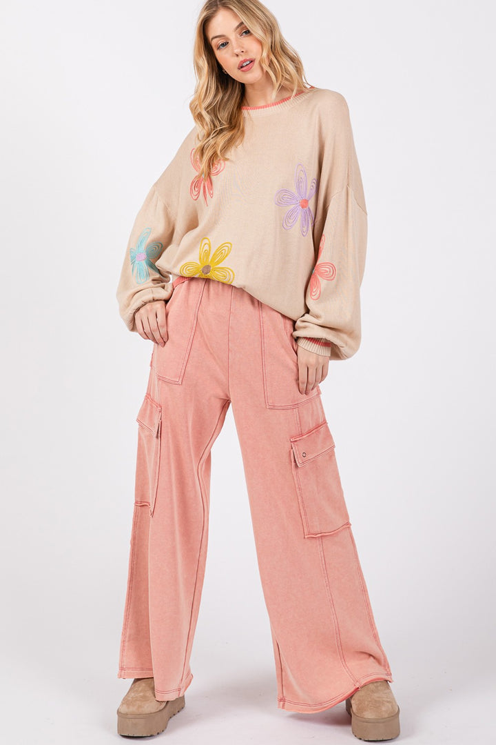 Rose Knit Terry Mineral Wash Wide Leg Pants