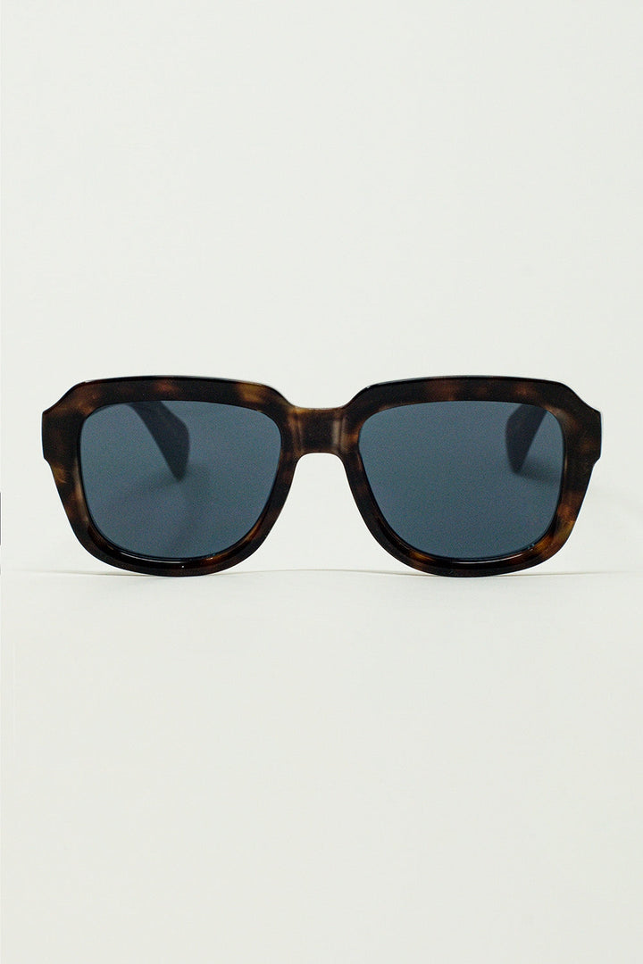 Chunky Square Sunglasses with Dark Brown Tortoise Shell Frame