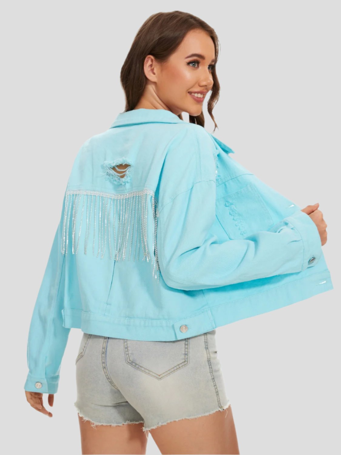 Distressed Button Up Denim Jacket